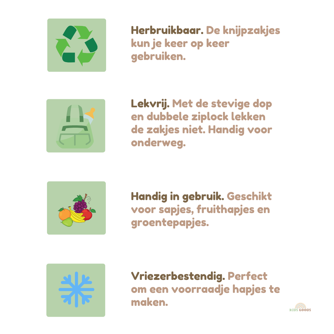 Herbruikbare knijpzakjes – Set van 4